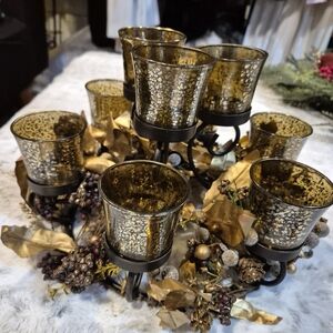 Elegant Gold and Brown Candle Holder Set